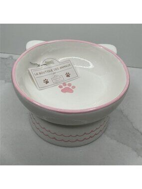 Elevated Pet Bowl 10 Strawberry Street White Pink Ceramic Food Water Dish New